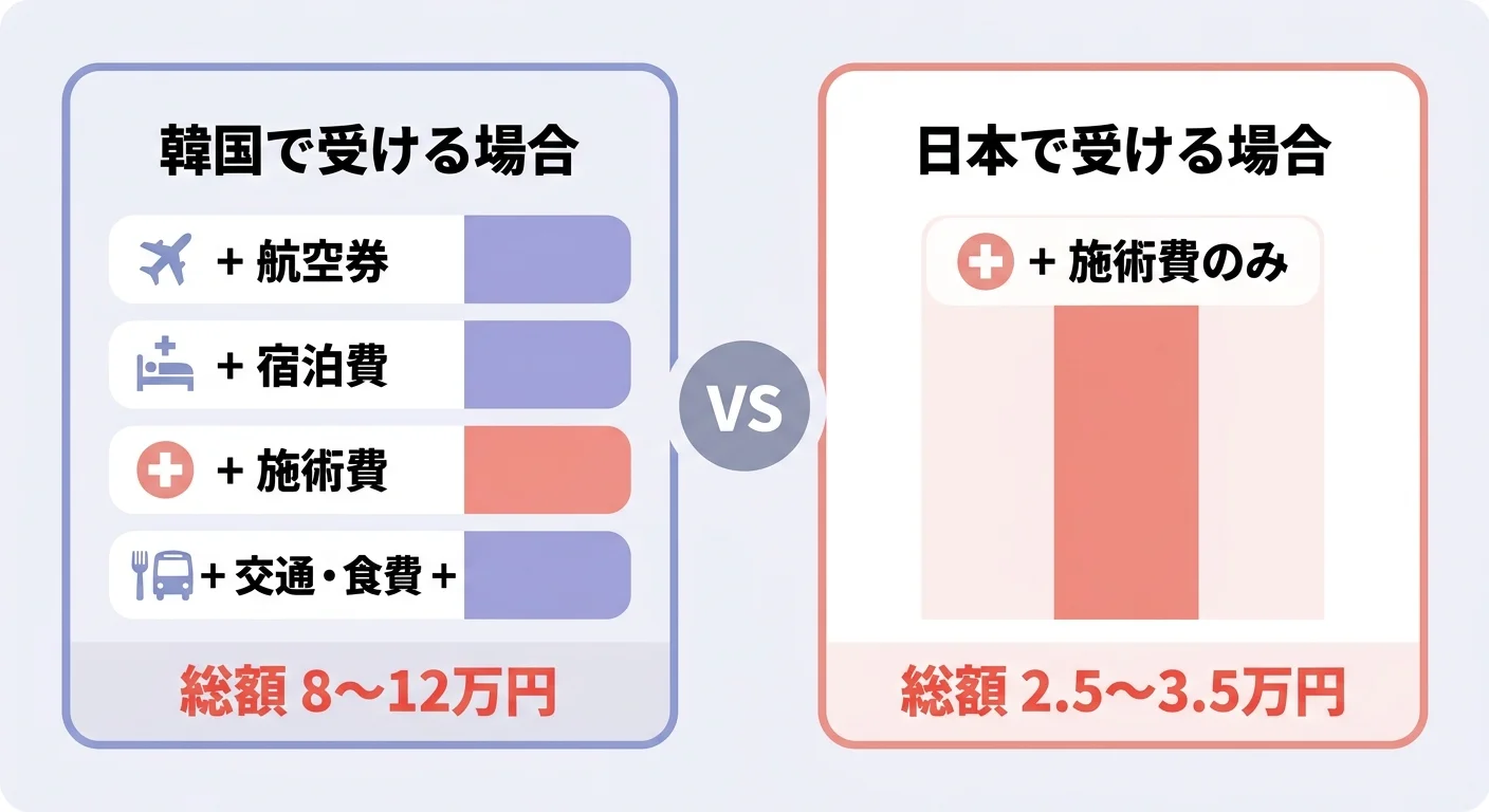 韓国と日本の施術費用を渡航費込みで比較したインフォグラフィック